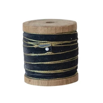 10 yd Velvet Ribbon with Metallic Edges on Wood Spool, 3 Colors (2)