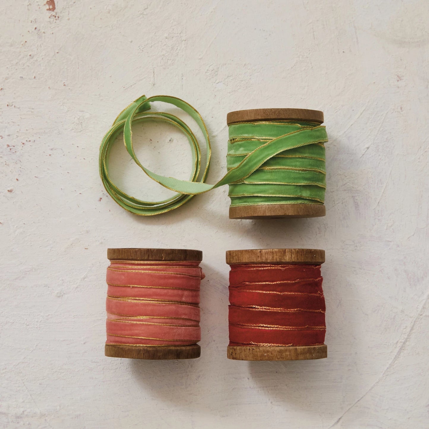 Velvet Ribbon on Wood Spool - Christmas Colors