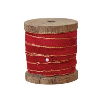 Velvet Ribbon on Wood Spool - Christmas Colors
