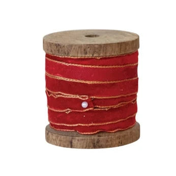 10 yd Velvet Ribbon with Metallic Edges on Wood Spool, 3 Colors (3)