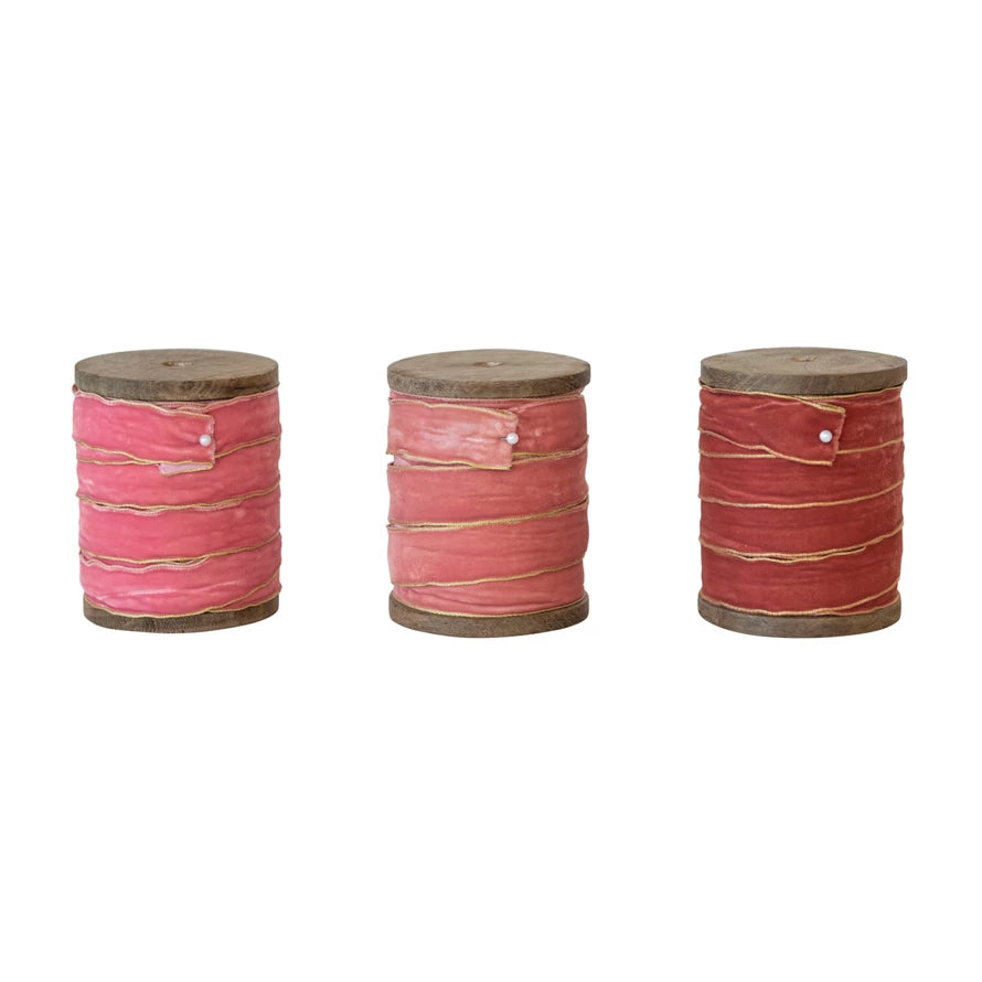 Velvet Ribbon on Wood Spool - Pinks