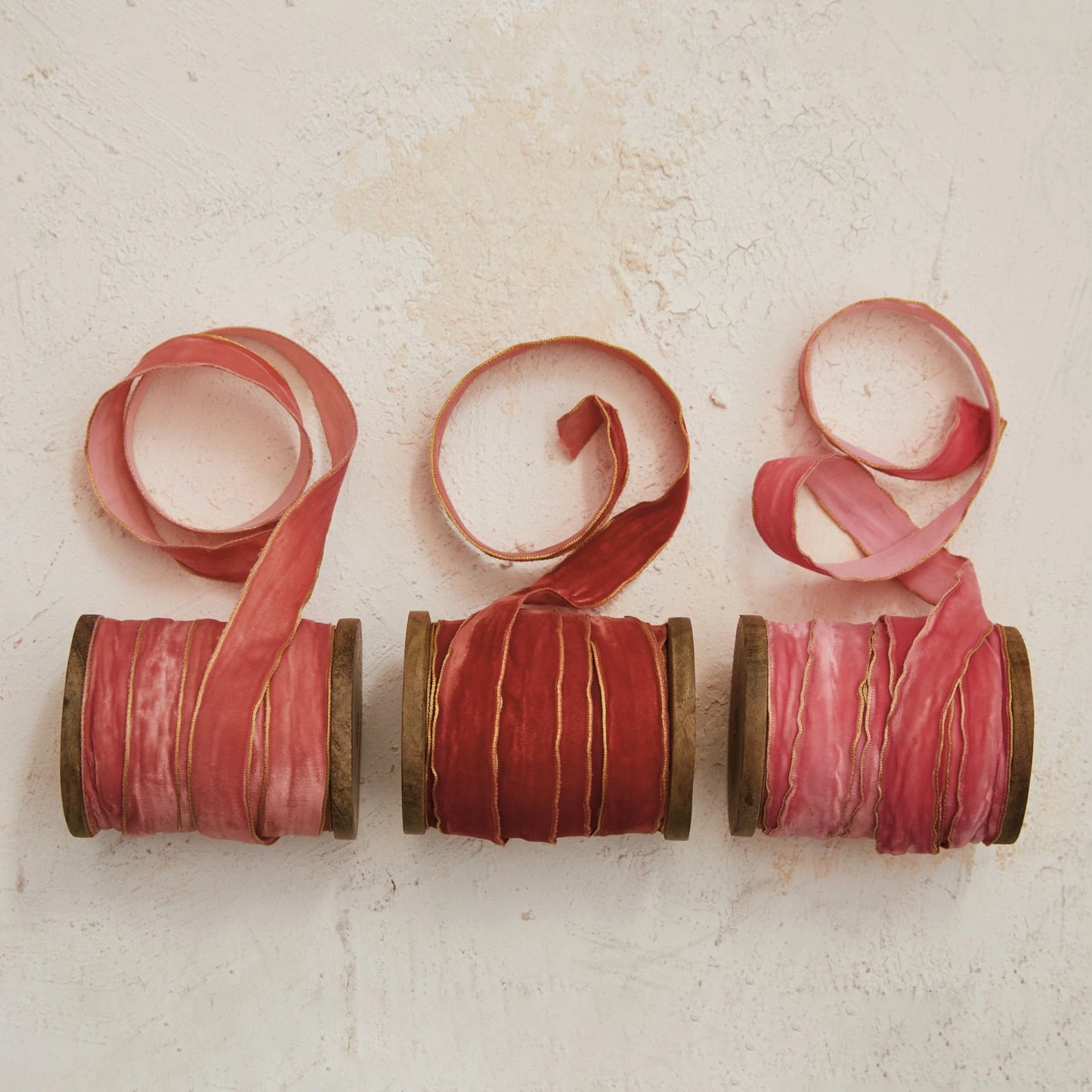 Velvet Ribbon on Wood Spool - Pinks