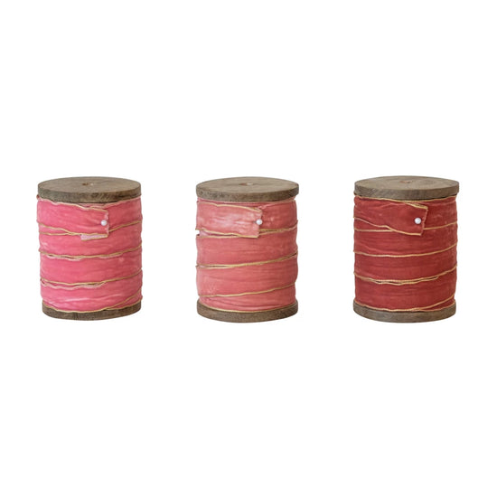 Velvet Ribbon on Wood Spool - Pinks