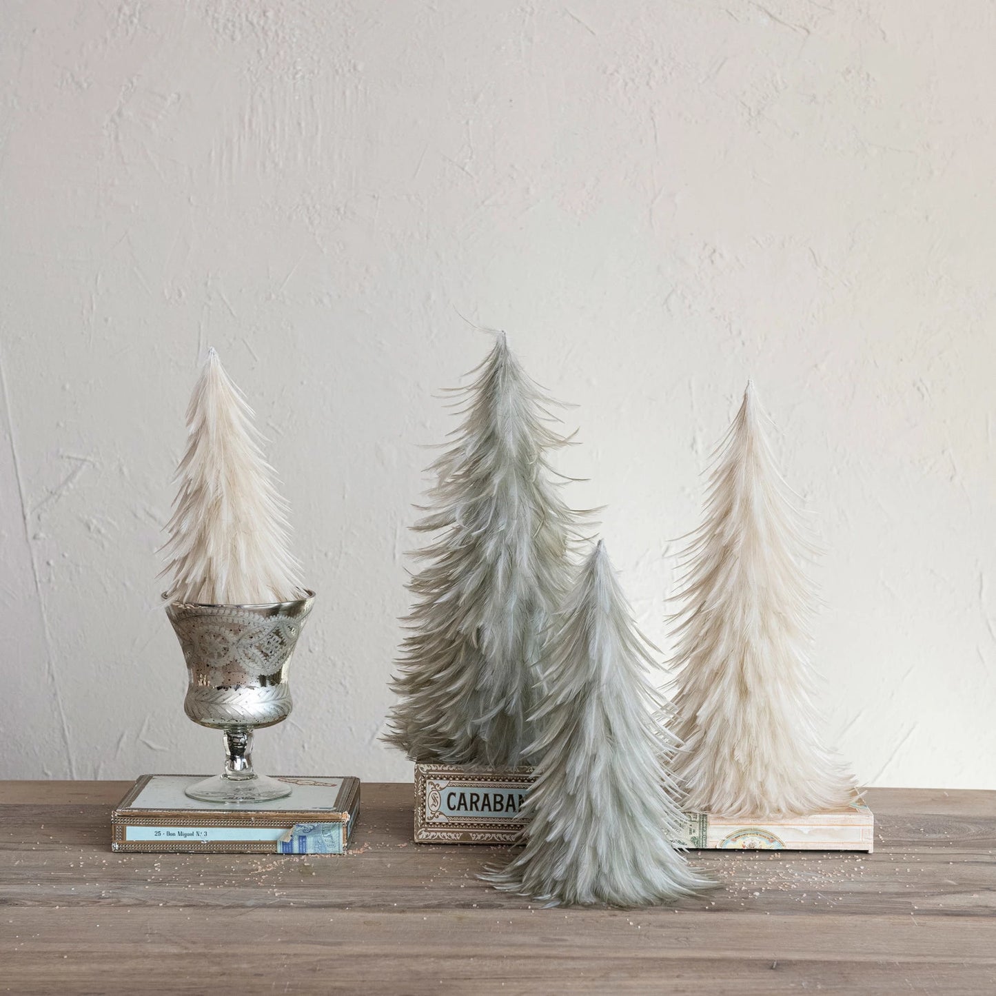 Cream Feather Trees - Set of 2