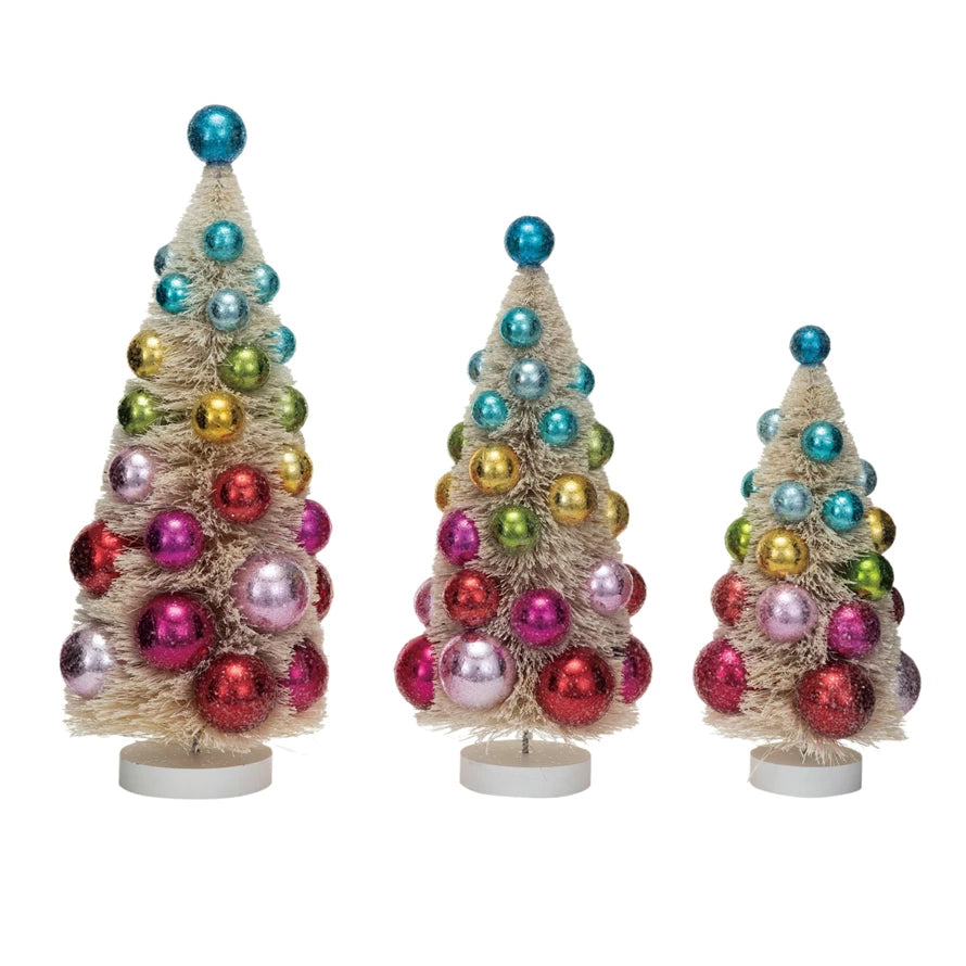 Sisal Bottle Brush Trees with Rainbow Ornaments
