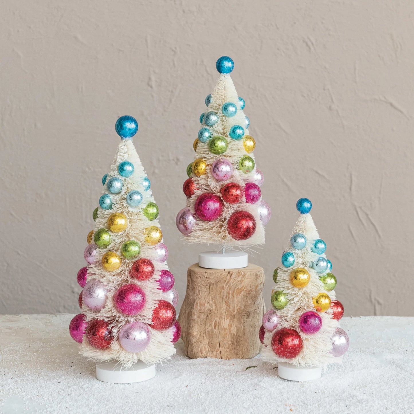 Sisal Bottle Brush Trees with Rainbow Ornaments
