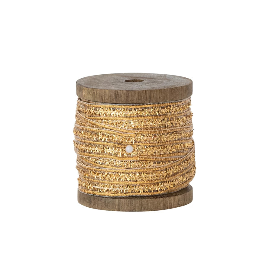 Metallic Gold Ribbon on Wood Spool