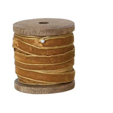 Velvet Ribbon on Wood Spool - Autumn Greens
