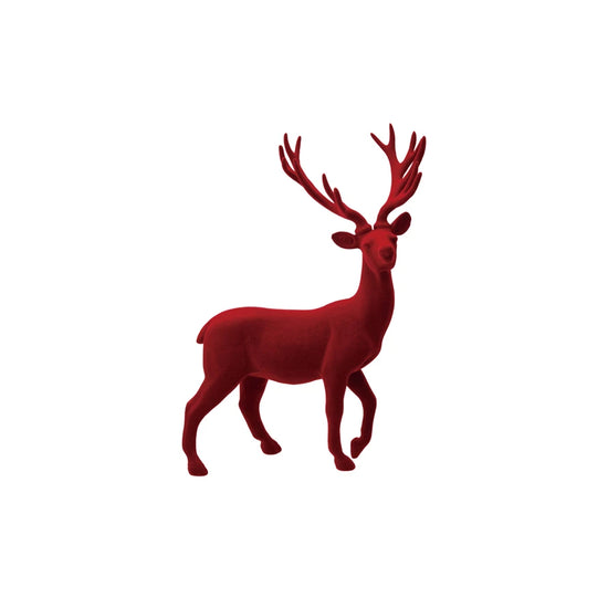 Burgundy Flocked Resin Standing Deer