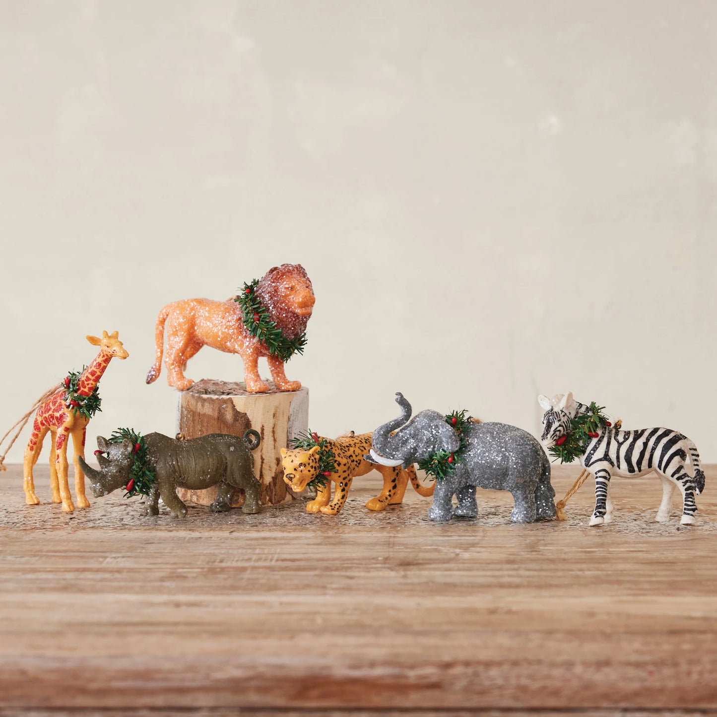 Glitter Safari Animal with Wreath Ornament