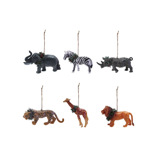Glitter Safari Animal with Wreath Ornament