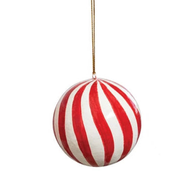 Paper Mache Striped Ball Ornament