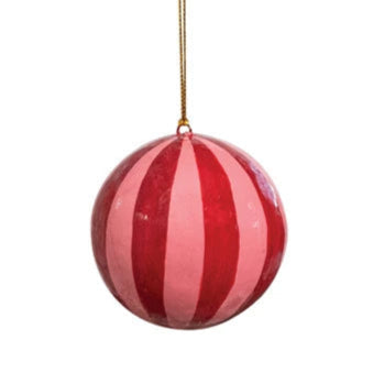 Paper Mache Striped Ball Ornament