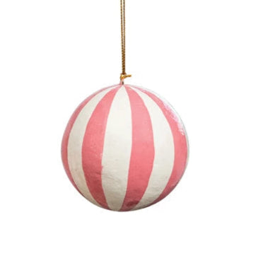 Paper Mache Striped Ball Ornament