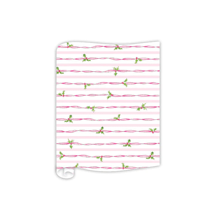 Load image into Gallery viewer, Pink Ribbon and Holly Table Runner
