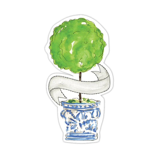 Handpainted Topiary in Blue Vase Die-Cut Table Accents