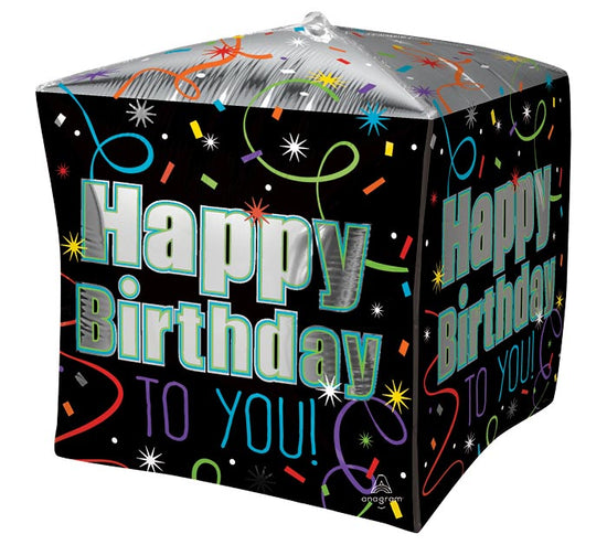 15" Black Happy Birthday Cubez Ballon
