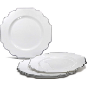 20 Pack Silver & White Dessert Plates