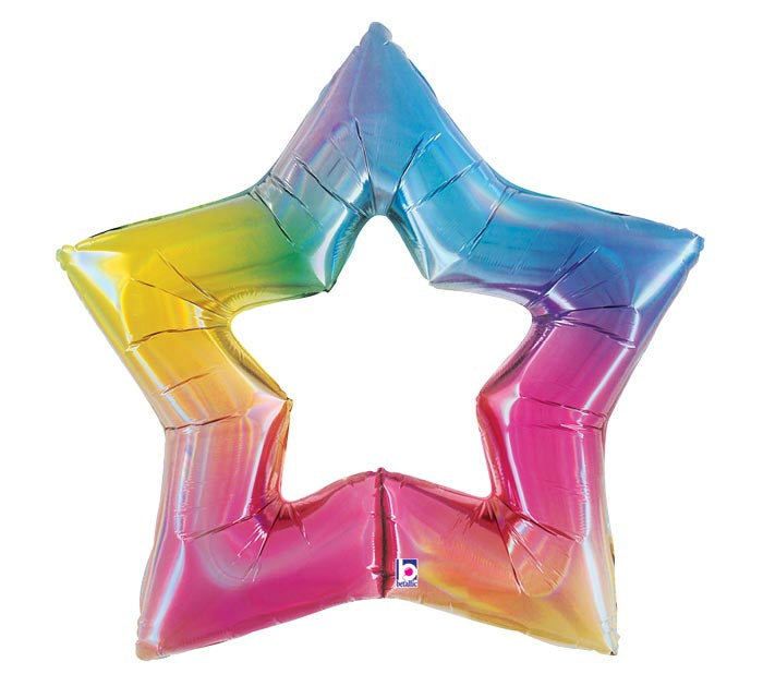 48" Rainbow Holographic Glittered Linking Star Balloon