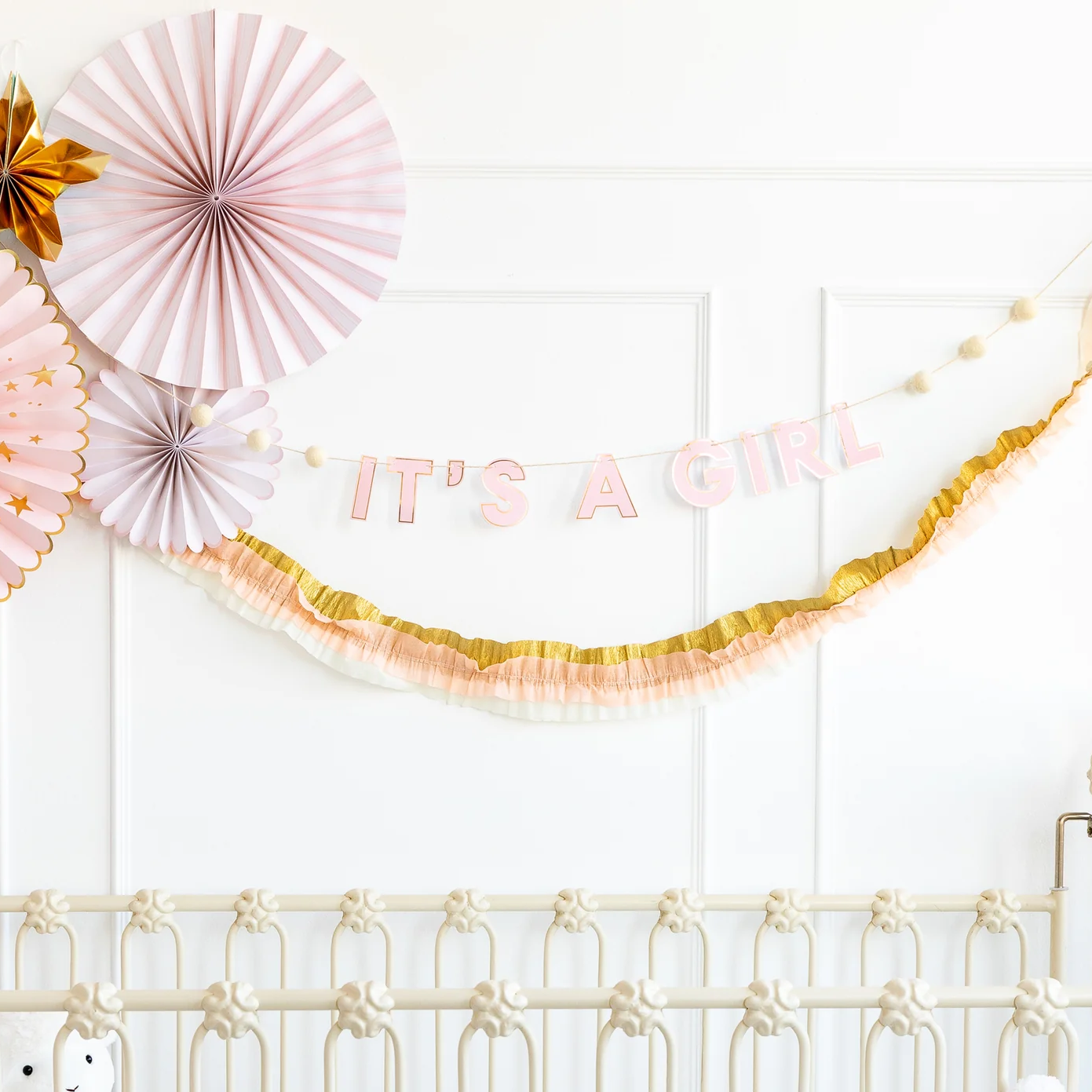 Cream/Pink/Gold Crepe Paper Banner