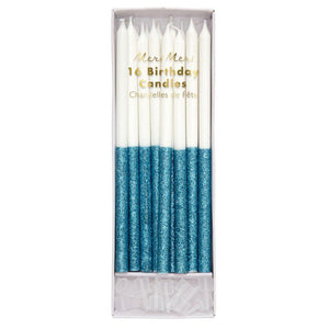 Blue Glitter Dipped Candles