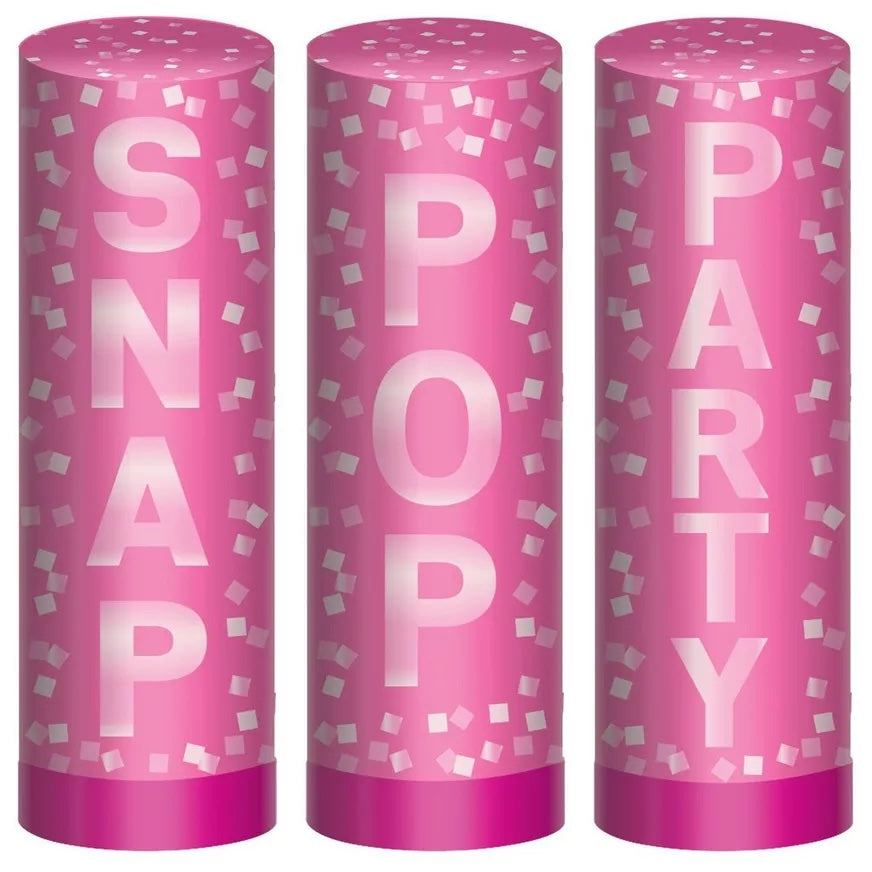 3 Pack Small Pink Confetti Popper