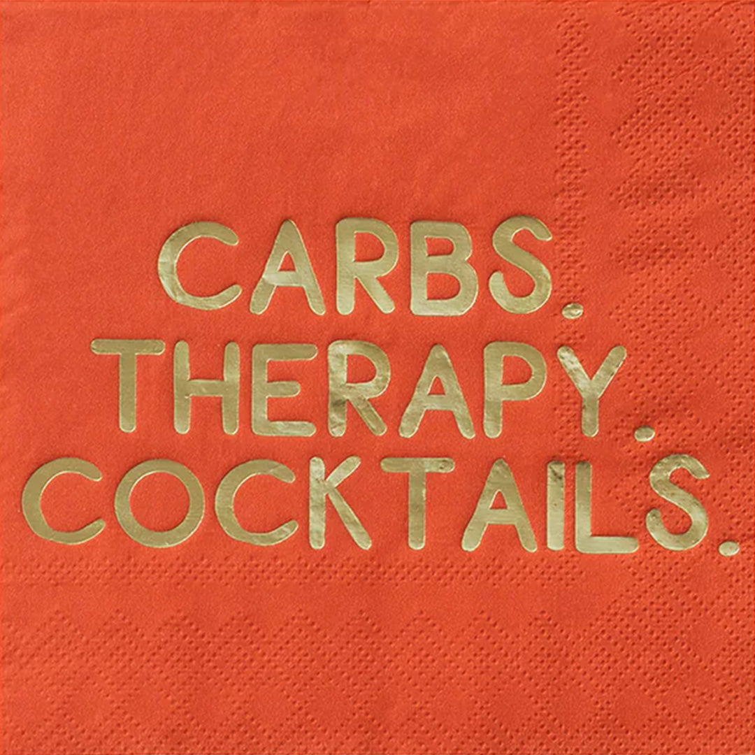 "Carbs, Therapy, Cocktails" Witty Cocktail Napkin