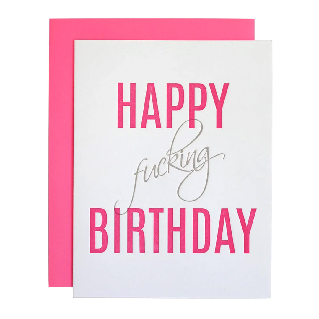 Load image into Gallery viewer, Happy Fucking Birthday Pink/Silver Card
