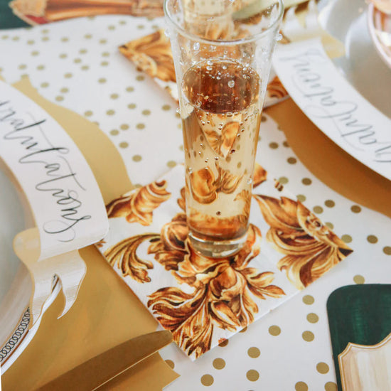 Load image into Gallery viewer, Gold Flora Cocktail Napkin
