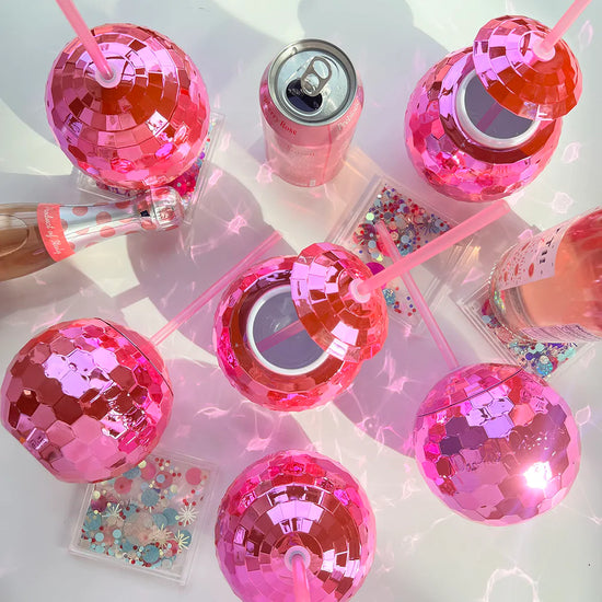 Load image into Gallery viewer, Hot Pink Disco Ball Drink Tumbler
