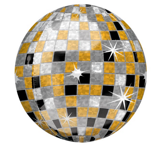 GOLD SILVER BLACK DISCO BALL BALLOON