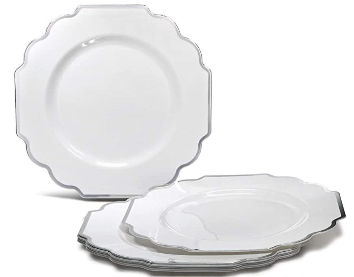 20 Pack Silver & White Dinner Plates