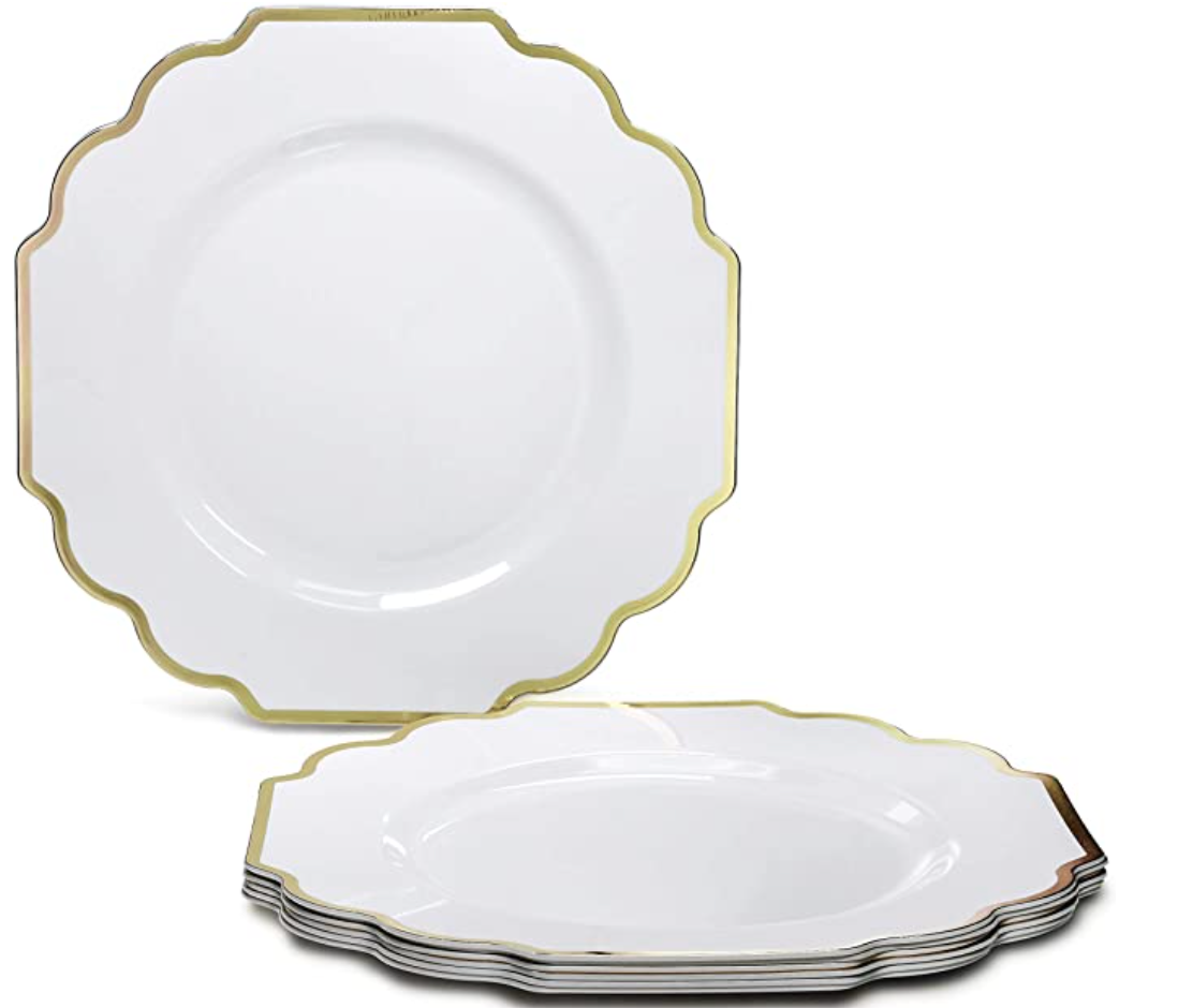 Load image into Gallery viewer, 25 Pack Gold &amp;amp; White Dessert Plates
