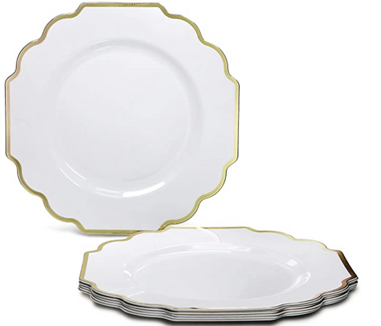 25 Pack Gold & White Dessert Plates