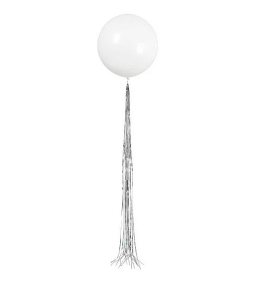 24" White Balloon with Silver Tassel