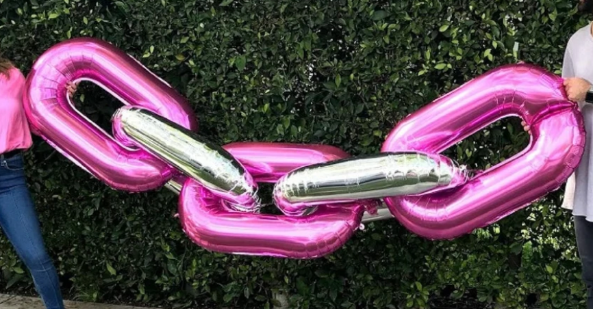 Pink & Silver Chain Balloon Set w/ Hand Pump