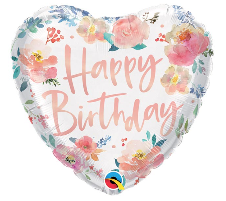 18" Floral Birthday Heart Foil Balloon