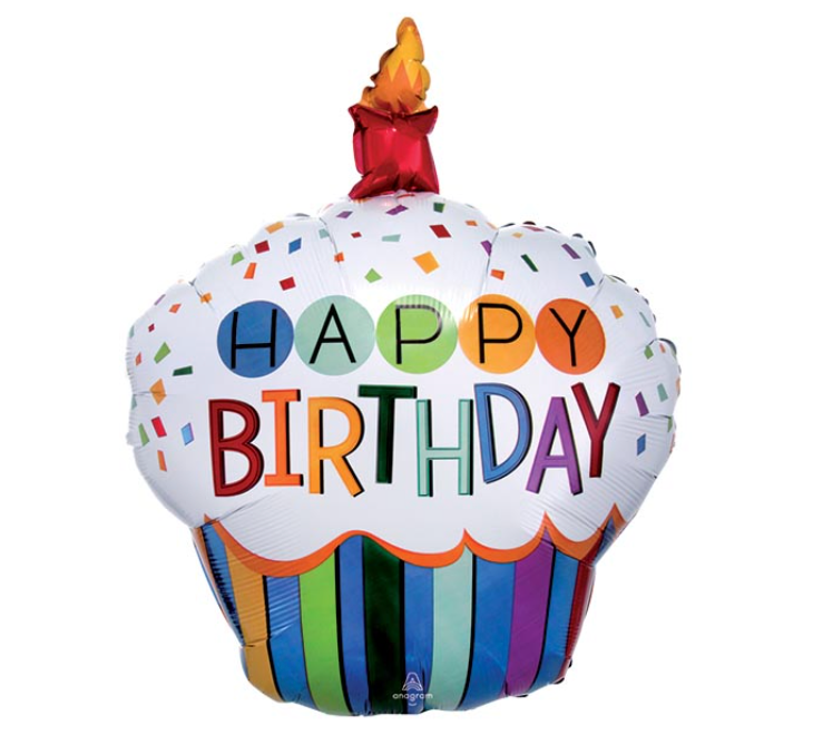 36" Rainbow Birthday Cupcake Mylar Balloon