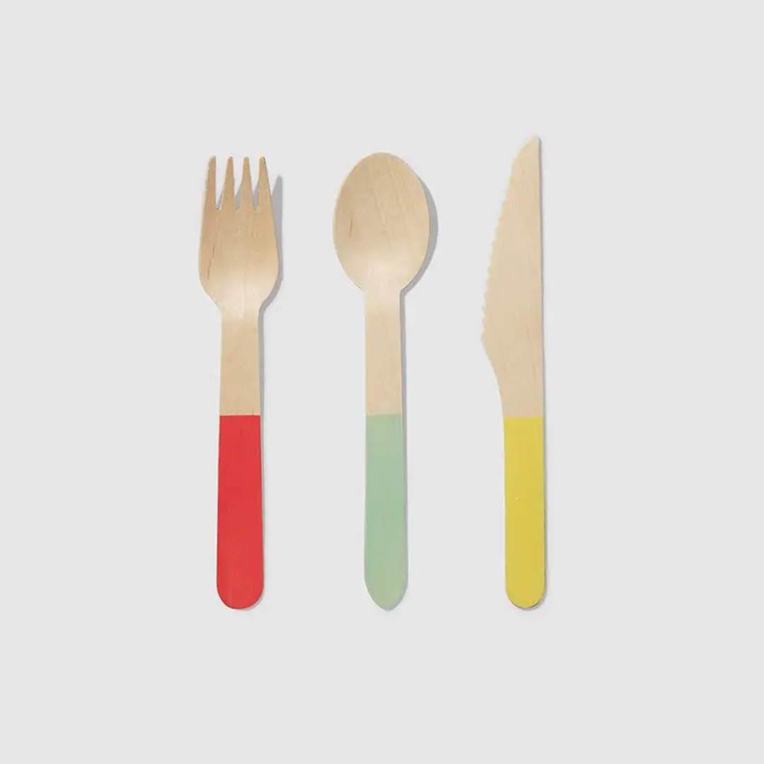 Tricolor Wooden Cutlery Set