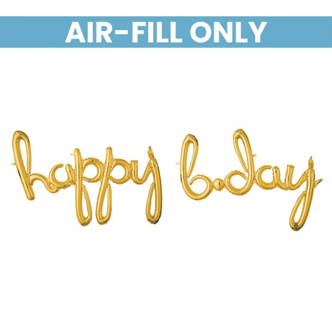 Happy Bday Gold Script Balloon