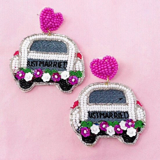 Beaded Just Married Earrings